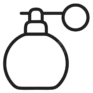 A minimalist black line icon of a spray bottle or perfume atomizer on a plain white background.
