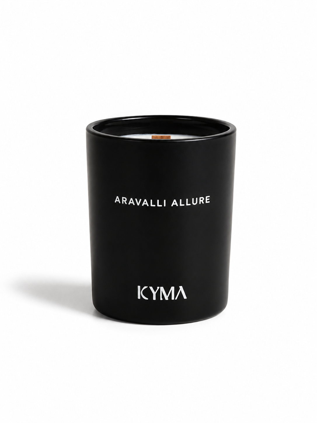 Aravalli Allure soy candle in a matte black vessel by Kyma