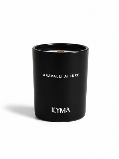 Aravalli Allure soy candle in a matte black vessel by Kyma