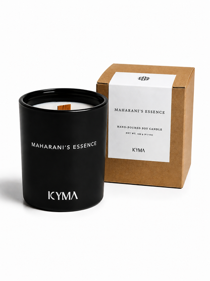 Maharani's Essence soy candle with its kraft gift box