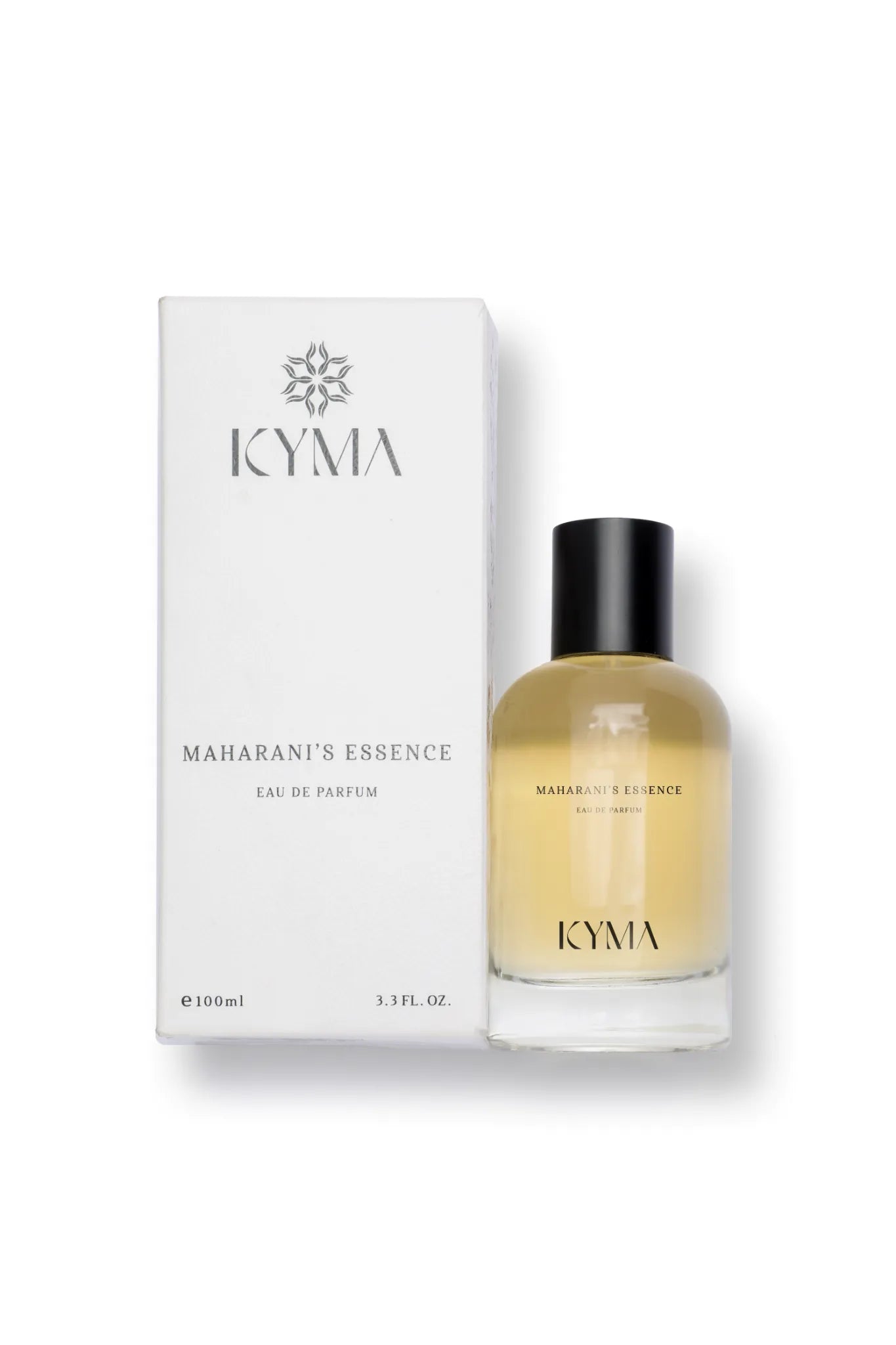 Flat lay of Maharani's Essence perfume from Kyma Fragrances